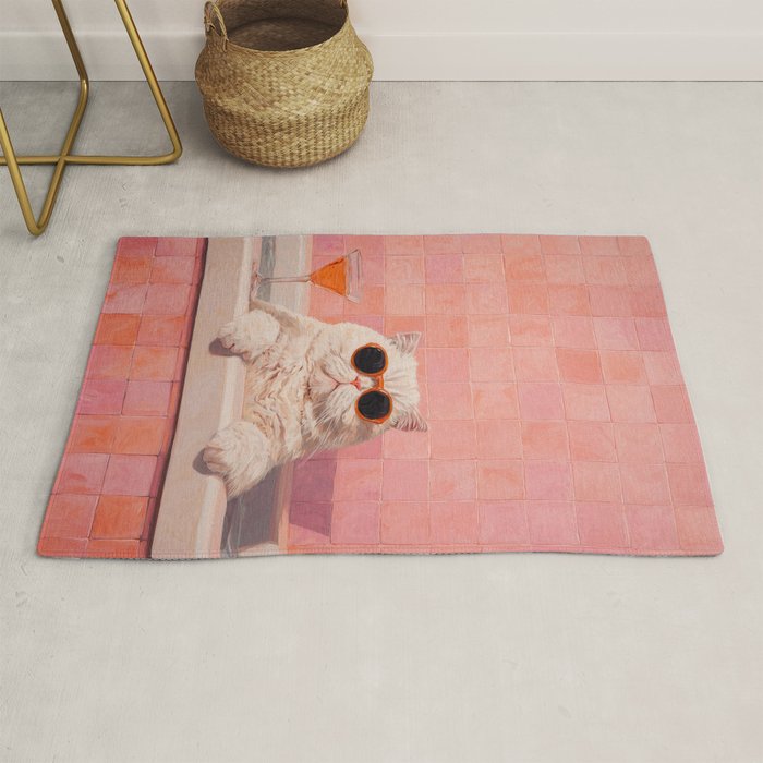 British ShortHair Cat in Tub, Colorful Whimsical Art Rug Gallery Image 1