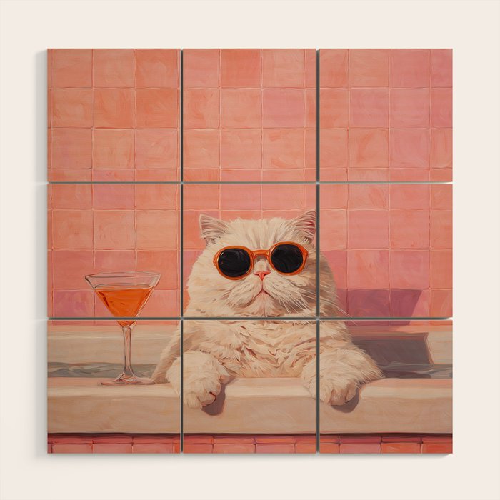 British ShortHair Cat in Tub, Colorful Whimsical Art Wood Wall Art Gallery Image 1
