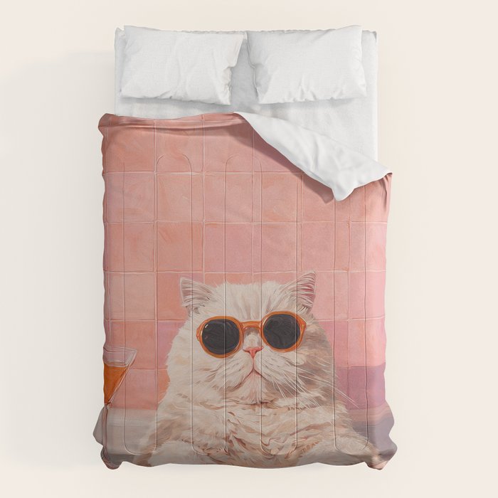 British ShortHair Cat in Tub, Colorful Whimsical Art Comforter Gallery Image 6