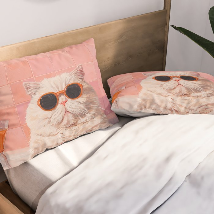 British ShortHair Cat in Tub, Colorful Whimsical Art Pillow Sham Gallery Image 2