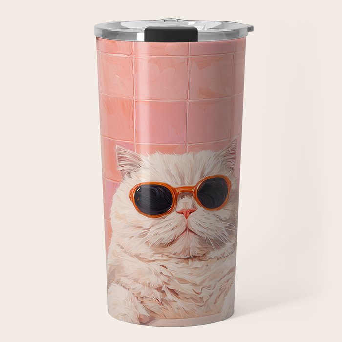British ShortHair Cat in Tub, Colorful Whimsical Art Travel Mug Gallery Image 1