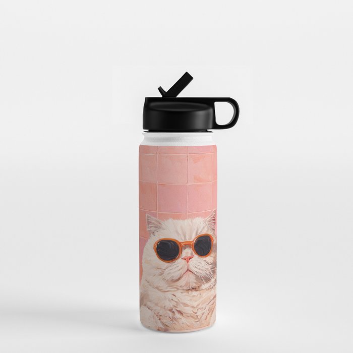 British ShortHair Cat in Tub, Colorful Whimsical Art Water Bottle Gallery Image 1