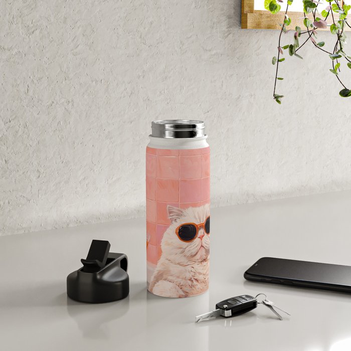 British ShortHair Cat in Tub, Colorful Whimsical Art Water Bottle Gallery Image 4