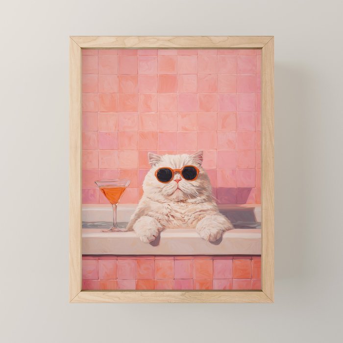British ShortHair Cat in Tub, Colorful Whimsical Art Mini Art Print Gallery Image 1