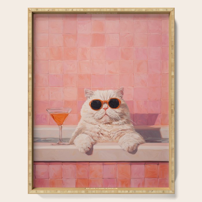 British ShortHair Cat in Tub, Colorful Whimsical Art Serving Tray Gallery Image 1