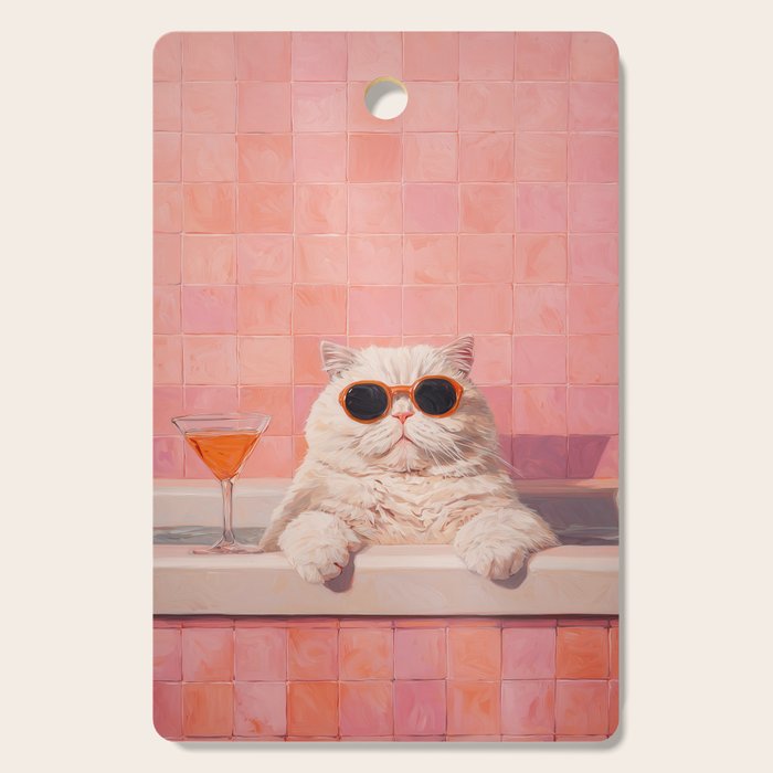 British ShortHair Cat in Tub, Colorful Whimsical Art Cutting Board Gallery Image 1