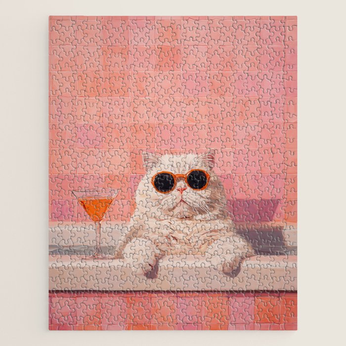 British ShortHair Cat in Tub, Colorful Whimsical Art Jigsaw Puzzle Gallery Image 1