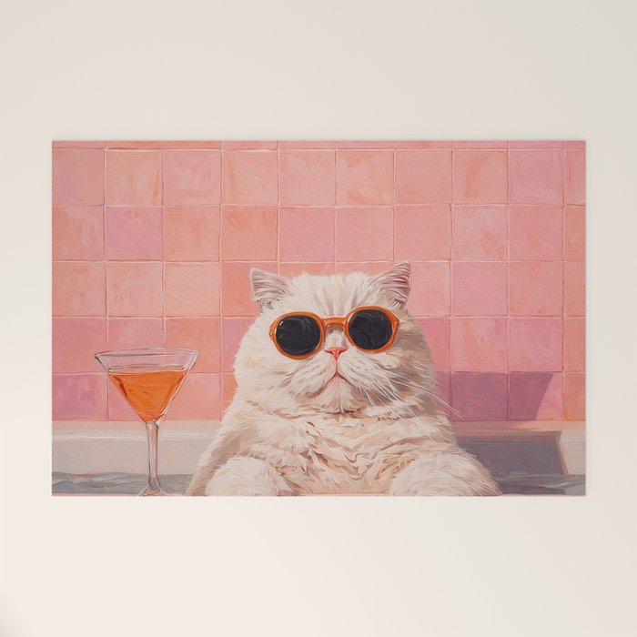British ShortHair Cat in Tub, Colorful Whimsical Art Welcome Mat Gallery Image 1