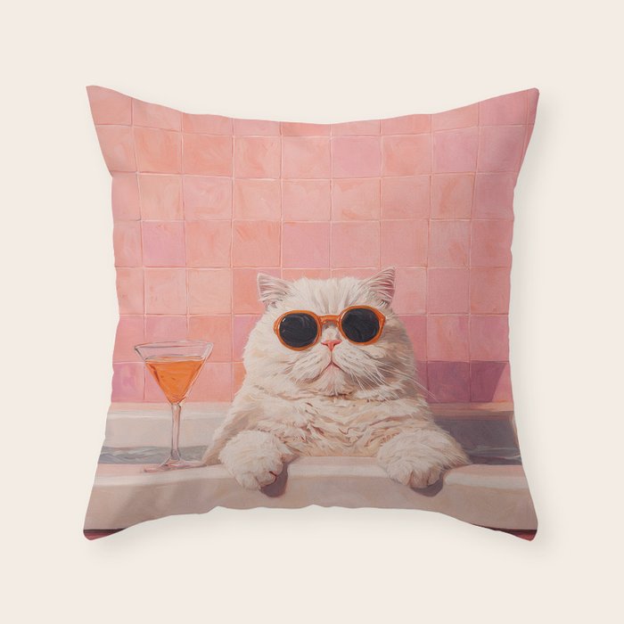 British ShortHair Cat in Tub, Colorful Whimsical Art Throw Pillow Gallery Image 6