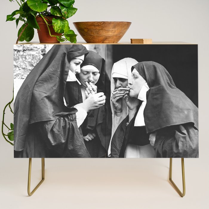 Nuns Smoking High Resolution Version Credenza Gallery Image 1