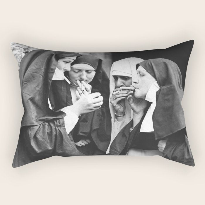 Nuns Smoking High Resolution Version Rectangular Pillow Gallery Image 1