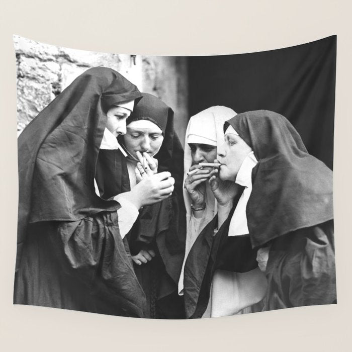 Nuns Smoking High Resolution Version Wall Tapestry Gallery Image 4