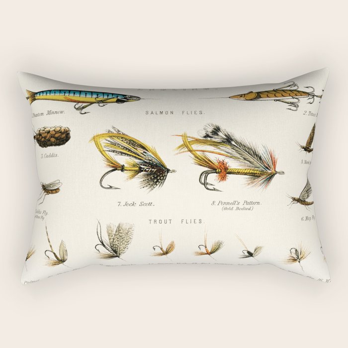 Illustrated Freshwater Fish Angling baits and fishing flies chart Rectangular Pillow Gallery Image 2