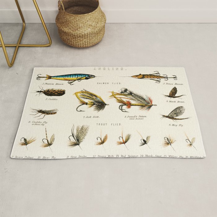 Illustrated Freshwater Fish Angling baits and fishing flies chart Rug Gallery Image 1