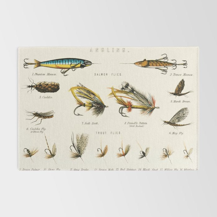 Illustrated Freshwater Fish Angling baits and fishing flies chart Rug Gallery Image 2