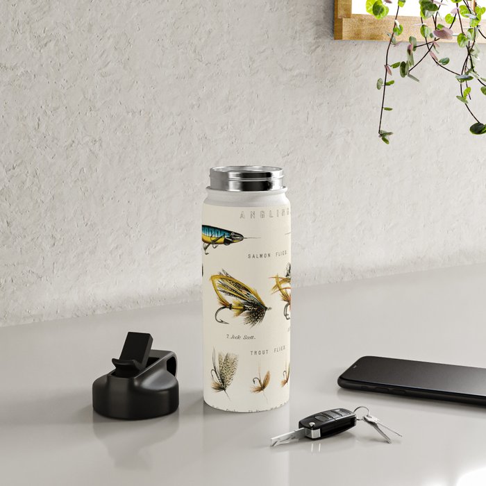 Illustrated Freshwater Fish Angling baits and fishing flies chart Water Bottle Gallery Image 4