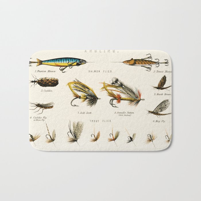 Illustrated Freshwater Fish Angling baits and fishing flies chart Bath Mat Gallery Image 1