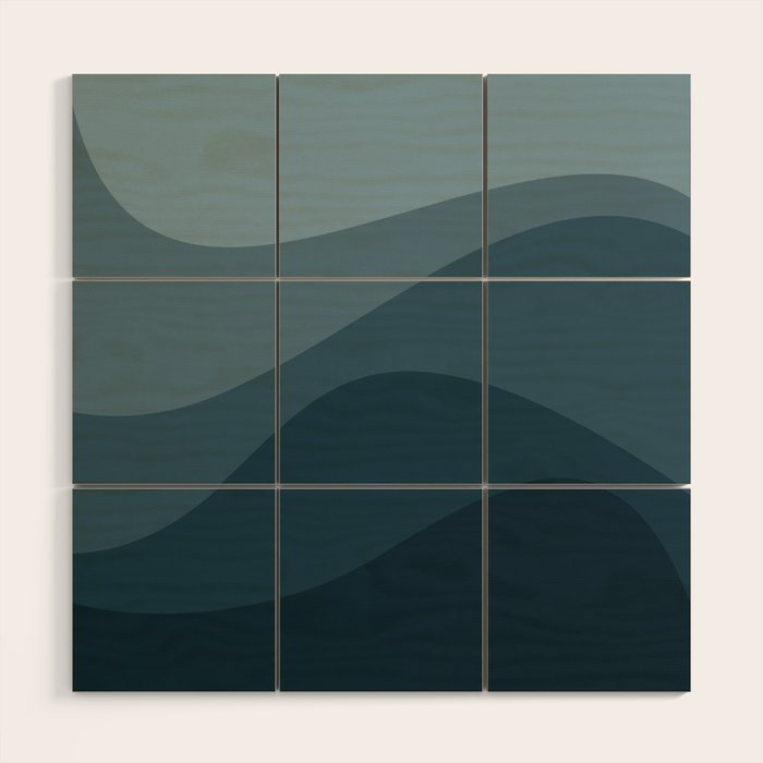 Abstract Color Waves - Blue Tones Wood Wall Art Gallery Image 1