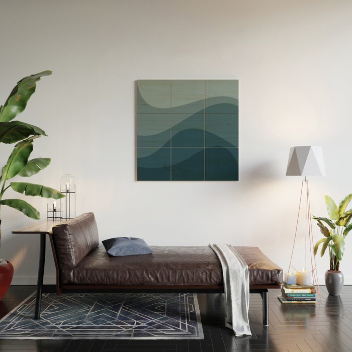 Abstract Color Waves - Blue Tones Wood Wall Art Gallery Image 2