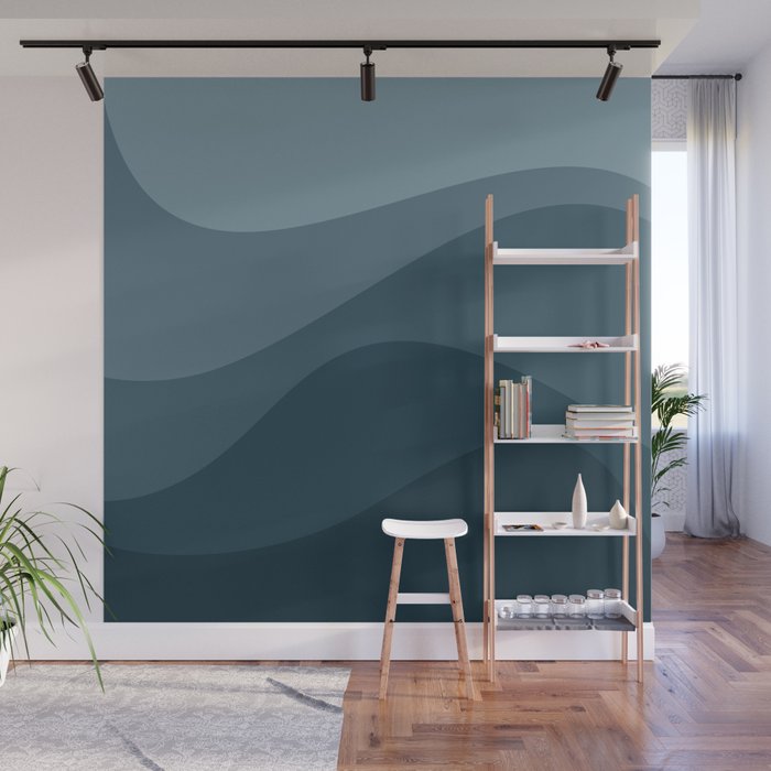 Abstract Color Waves - Blue Tones Wall Mural Gallery Image 1