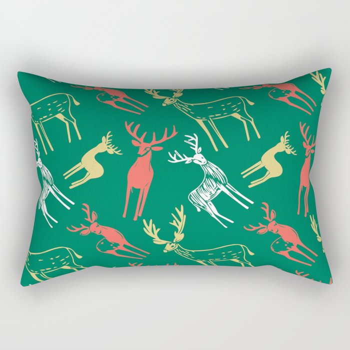 Green christmas reindeer animal pattern Rectangular Pillow Gallery Image 1