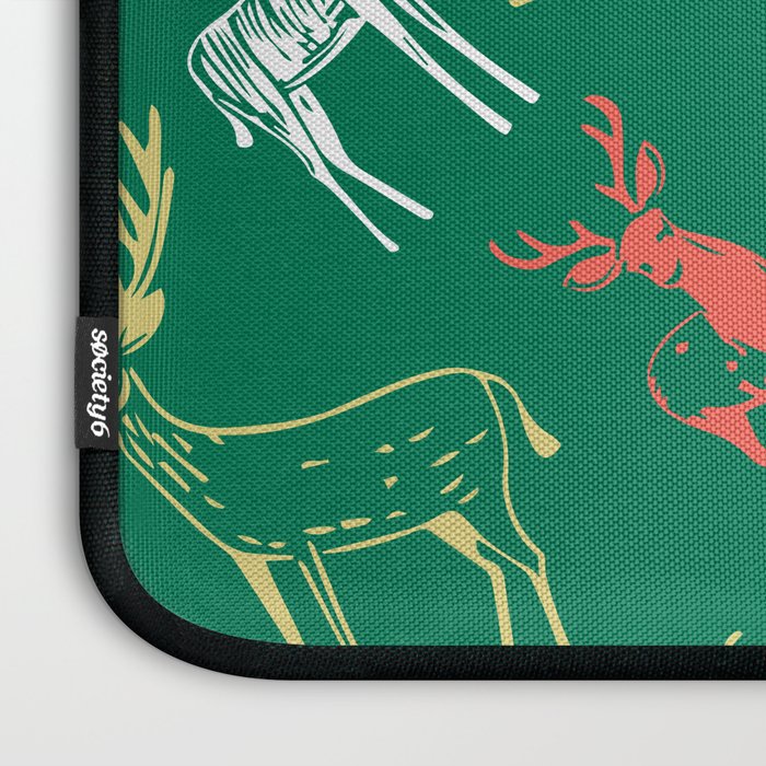 Green christmas reindeer animal pattern Laptop Sleeve Gallery Image 3