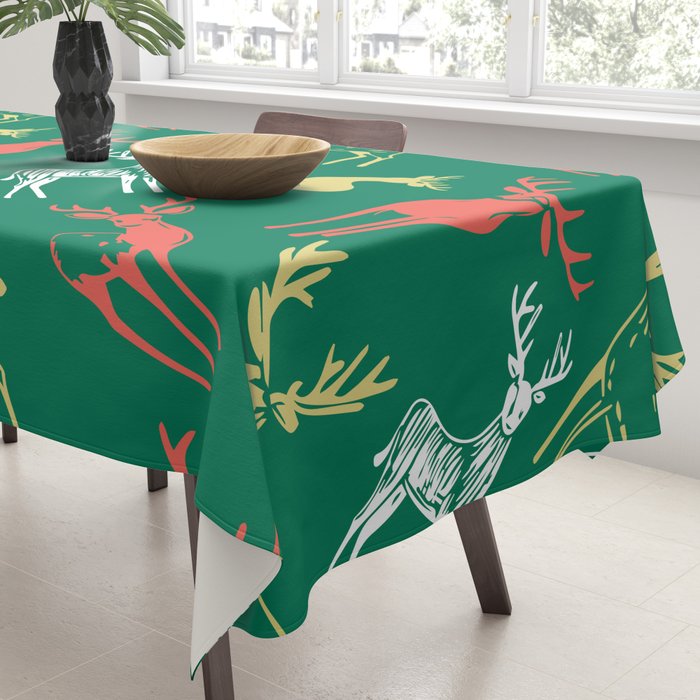 Green christmas reindeer animal pattern Tablecloth Gallery Image 3