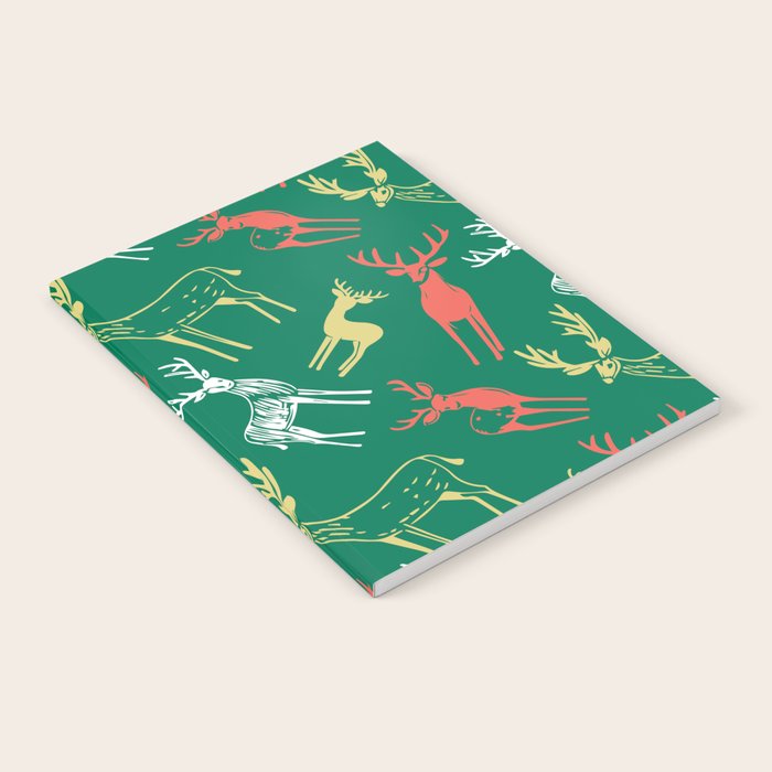 Green christmas reindeer animal pattern Notebook Gallery Image 1