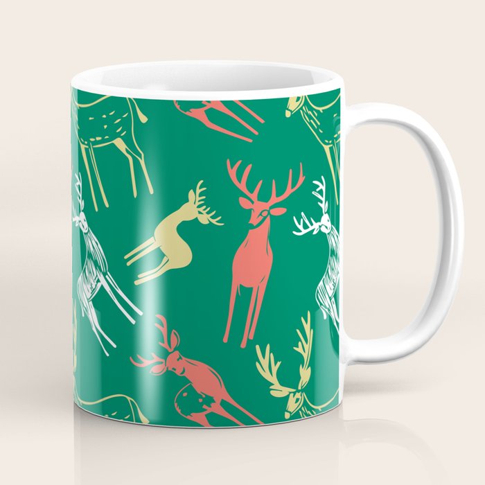 Green christmas reindeer animal pattern Coffee Mug Gallery Image 1