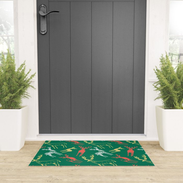 Green christmas reindeer animal pattern Welcome Mat Gallery Image 3