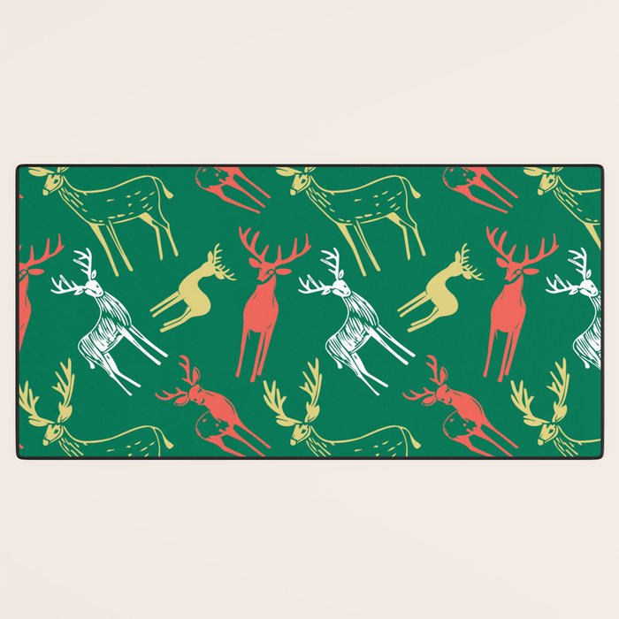 Green christmas reindeer animal pattern Desk Mat Gallery Image 3