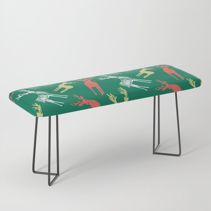 Green christmas reindeer animal pattern Bench Gallery Image 1