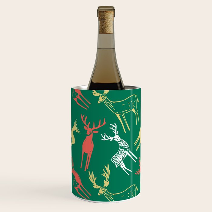 Green christmas reindeer animal pattern Wine Chiller Gallery Image 1