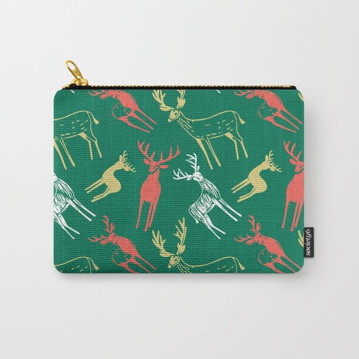 Green christmas reindeer animal pattern Carry All Pouch Gallery Image 1