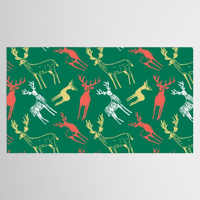 Green christmas reindeer animal pattern Tablecloth Gallery Image 2