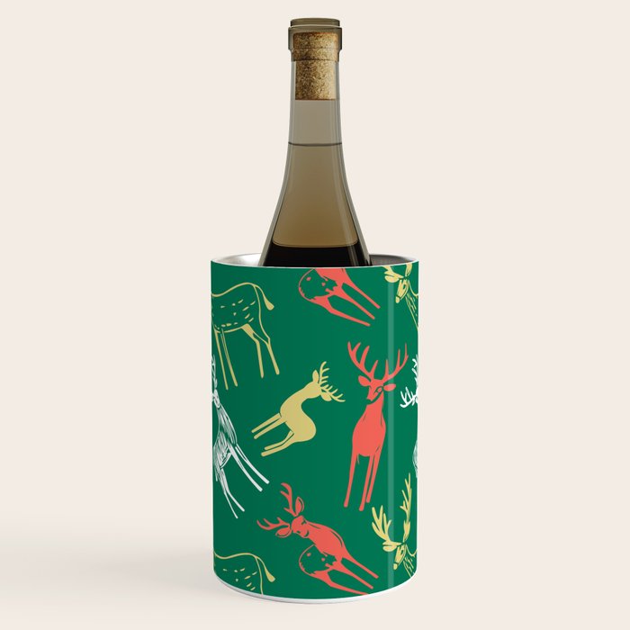 Green christmas reindeer animal pattern Wine Chiller Gallery Image 3