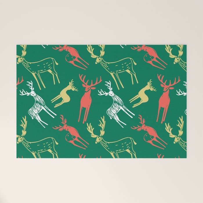 Green christmas reindeer animal pattern Welcome Mat Gallery Image 1