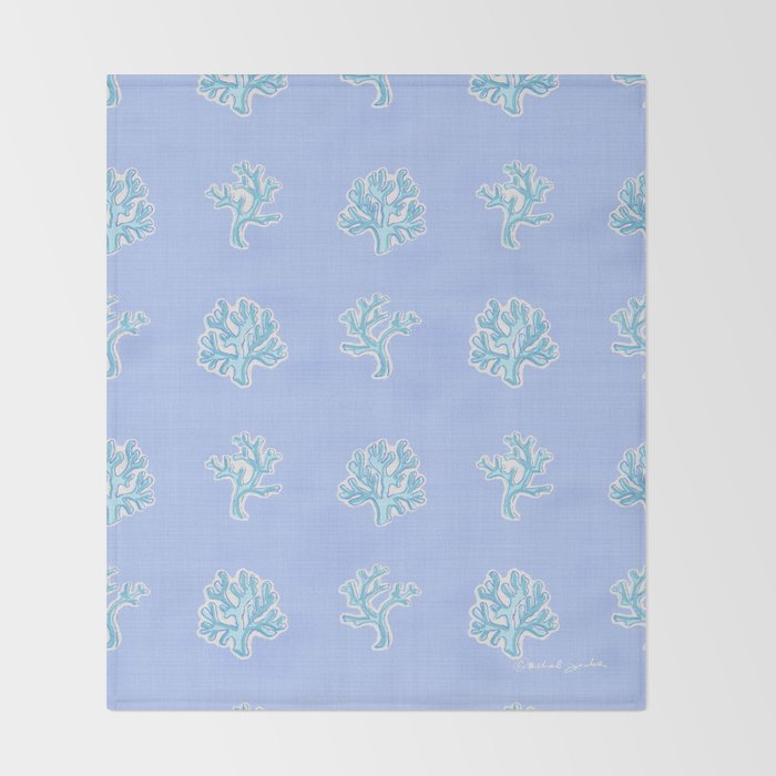 Coastal Coral Block Print in Blue and Aqua Throw Blanket Gallery Image 2