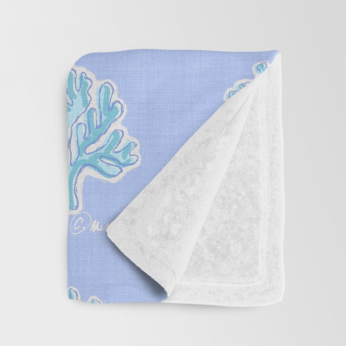 Coastal Coral Block Print in Blue and Aqua Throw Blanket Gallery Image 3
