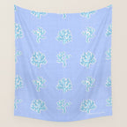 Coastal Coral Block Print in Blue and Aqua Wall Tapestry Gallery Image 4