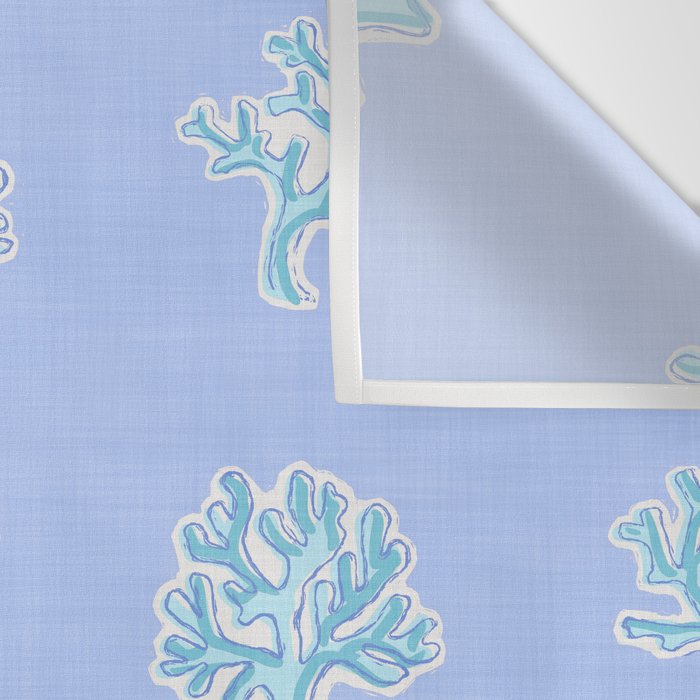 Coastal Coral Block Print in Blue and Aqua Wall Tapestry Gallery Image 3