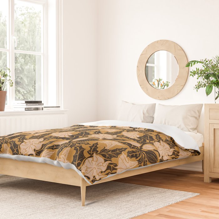 Moon Flower - Black, gold, peach pink Duvet Cover Gallery Image 2