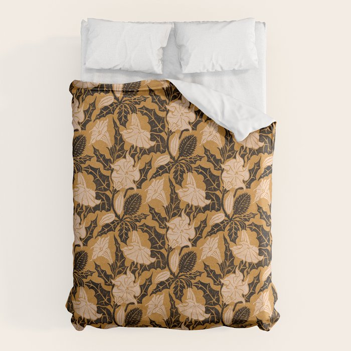 Moon Flower - Black, gold, peach pink Duvet Cover Gallery Image 6