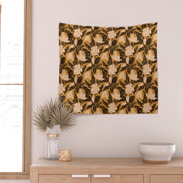 Moon Flower - Black, gold, peach pink Wall Tapestry Gallery Image 2