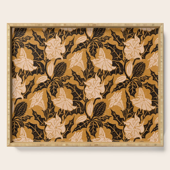 Moon Flower - Black, gold, peach pink Serving Tray Gallery Image 1