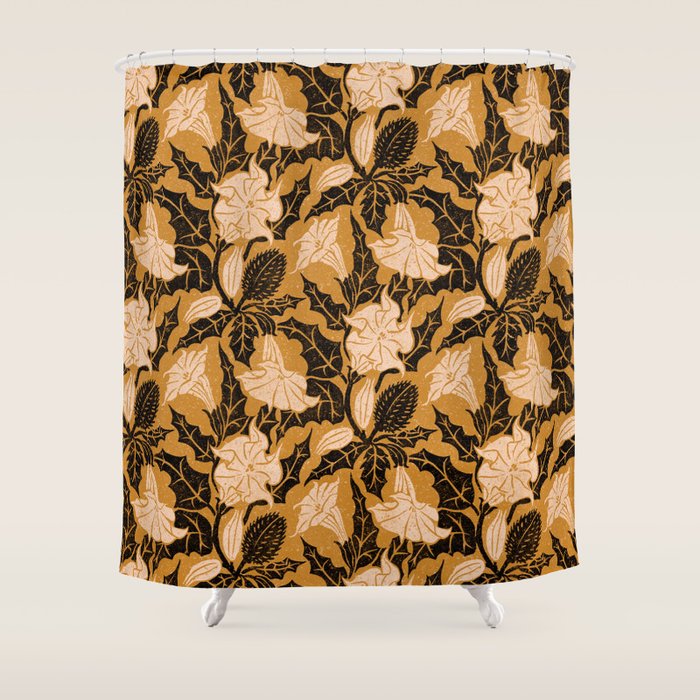 Moon Flower - Black, gold, peach pink Shower Curtain Gallery Image 1