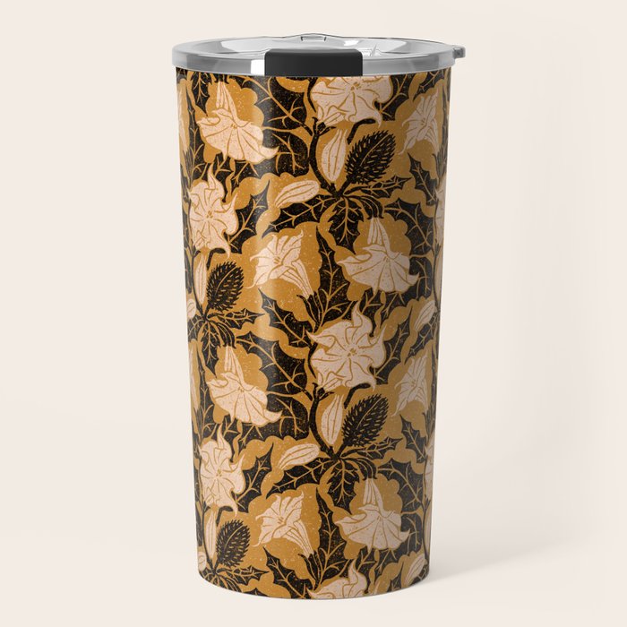 Moon Flower - Black, gold, peach pink Travel Mug Gallery Image 1