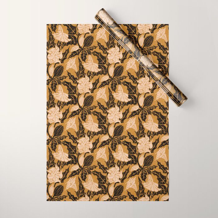 Moon Flower - Black, gold, peach pink Wrapping Paper Gallery Image 1