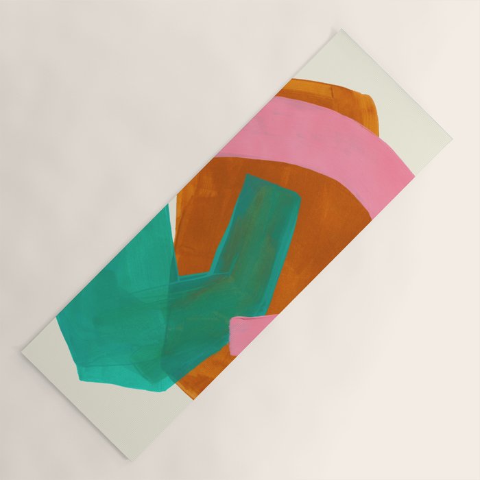 Ochre Pink Marine Green Fun Colorful Mid Century Modern Abstract Painting Shapes Pattern Yoga Mat Gallery Image 1