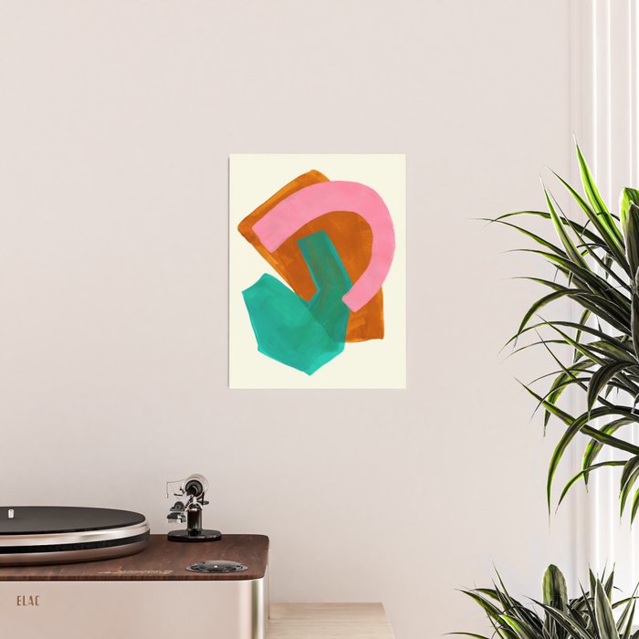 Ochre Pink Marine Green Fun Colorful Mid Century Modern Abstract Painting Shapes Pattern Poster Gallery Image 2
